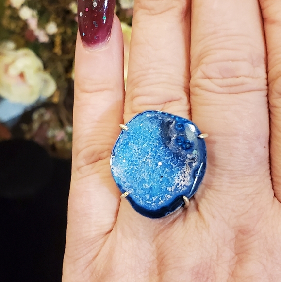 AGATE GEODE DRUSY DRUZY RING 7.5 - Picture 3 of 7